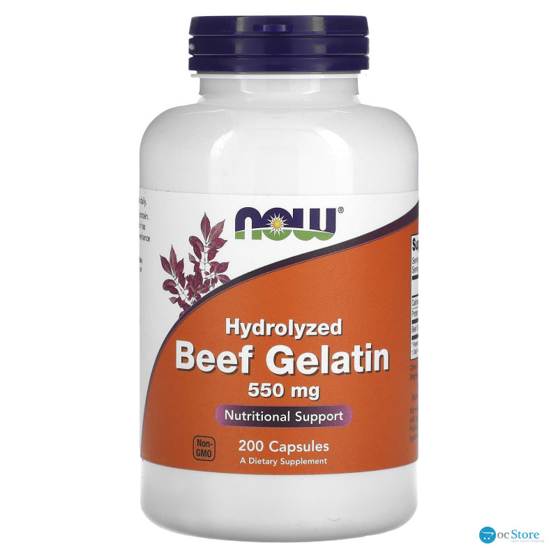 Гідролізат яловичого желатину, Beef Gelatin, Now Foods, 550 мг, 200 капсул
