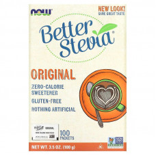 Стевія, BetterStevia, Now Foods, підсолоджувач з нульовою калорійністю, оригінальний, 100 пакетів, 100 г