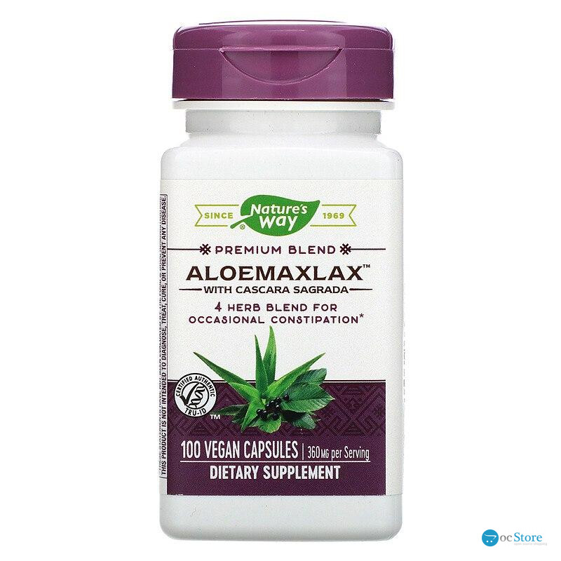 Каскара саграда з алое, AloeMaxLax, Nature's Way, 360 мг, 100 веганських капсул