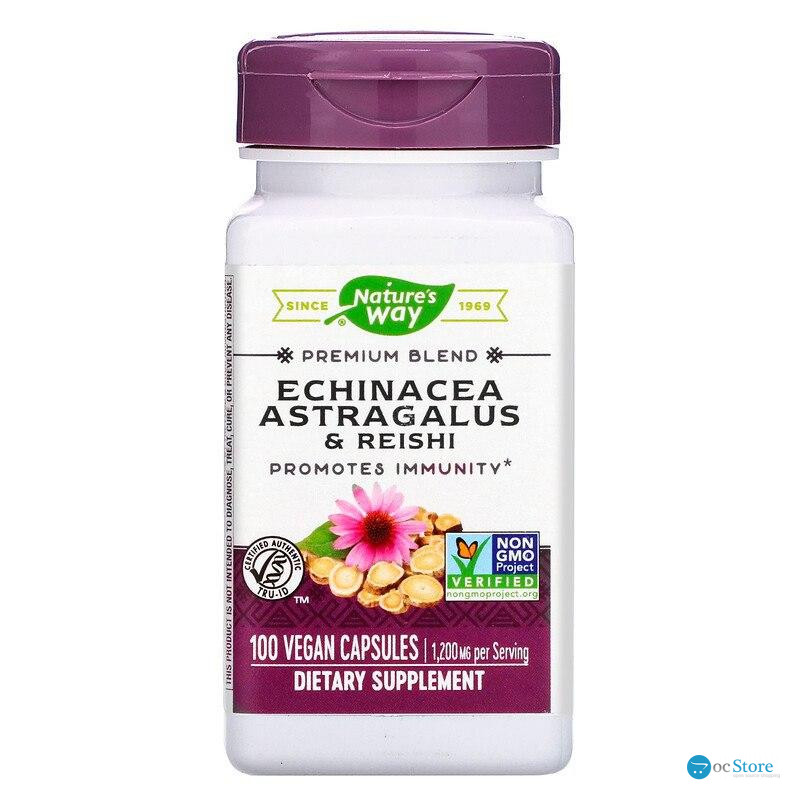 Ехінацея, астрагал і рейші, Echinacea Astragalus & Reishi, Nature's Way, 1200 мг, 100 капсул