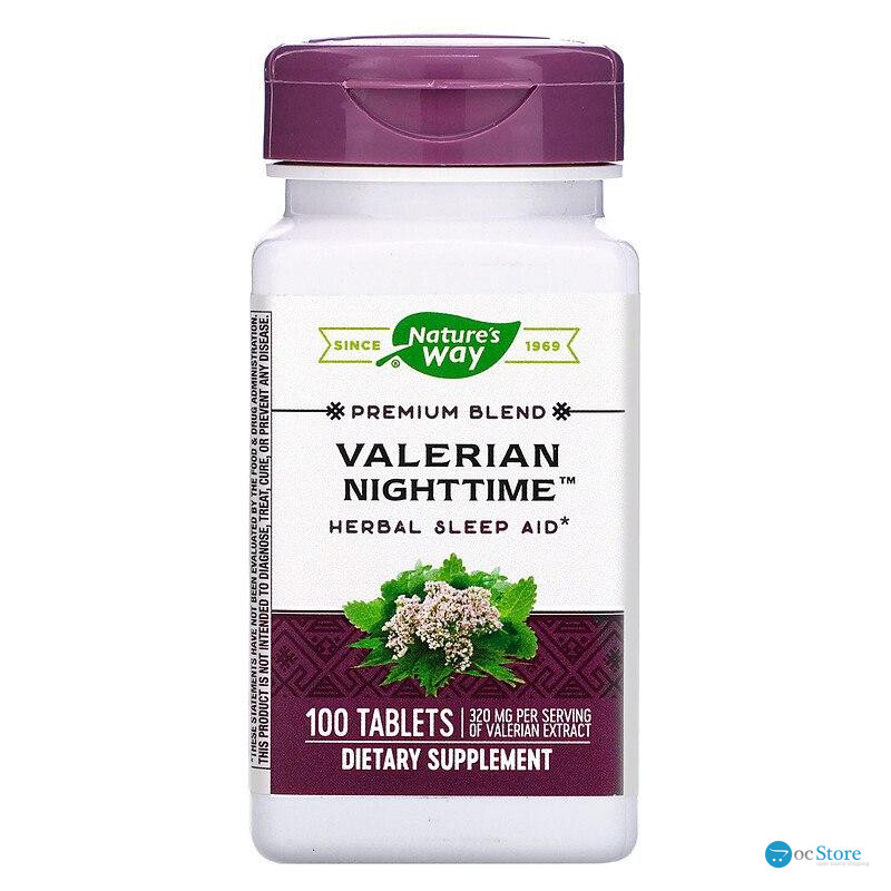 Валеріана, Valerian Nighttime, Nature's Way, без присмаку, для сну, 100 таблеток