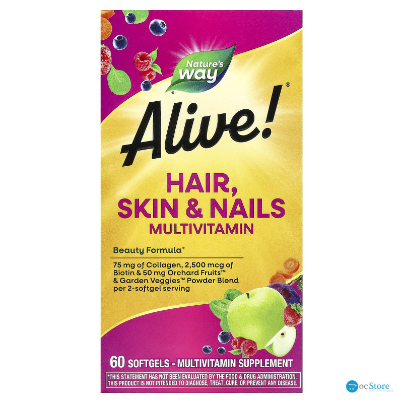 Мультивітаміни для волосся, шкіри і нігтів, Hair, Skin & Nails Multi-Vitamin, Nature's Way, Alive!, 60 гелевих капсул