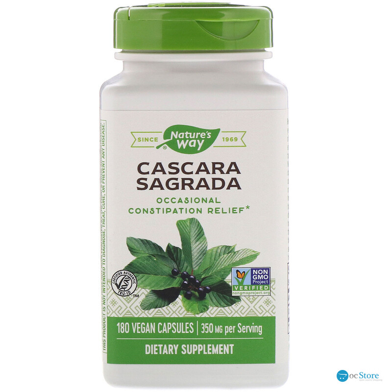 Каскара саграда, Cascara Sagrada, Nature's Way, стара кора, 350 мг, 180 веганських капсул