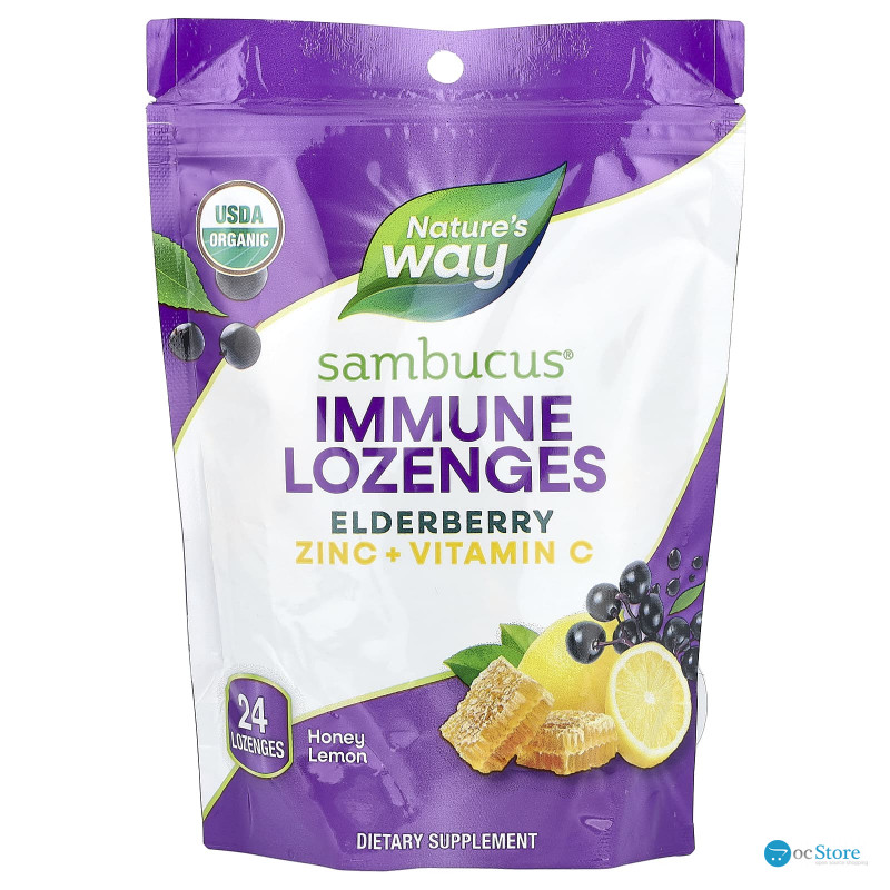 Льодяники для імунітету, бузина, цинк + вітамін C, Sambucus®, Nature's Way, мед та лимон, 24 цукерки