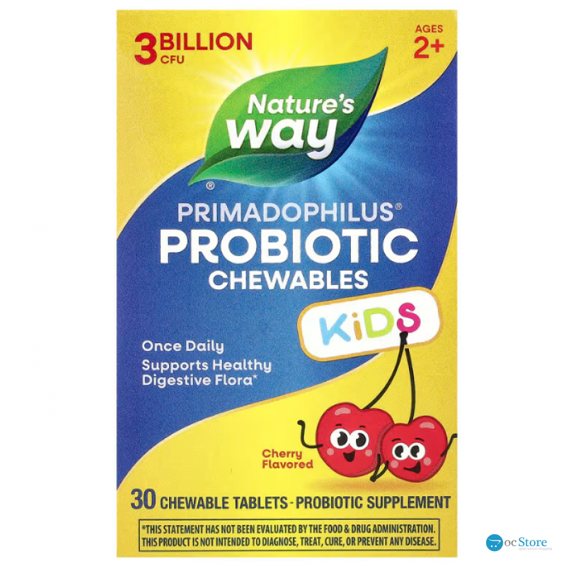 Пробіотики для дітей, Primadophilus® Kids Probiotic Chewable, для дітей від 2 років, з вишневим смаком, 3 млрд КУО, 30 жувальних таблеток