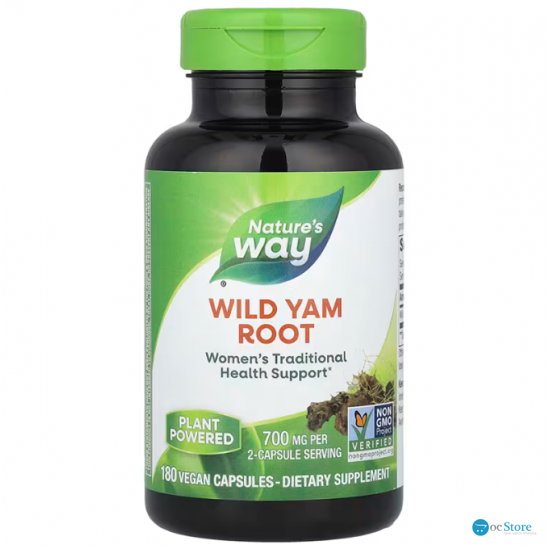 Дикий ямс, Wild Yam, Nature's Way, корінь, 700 мг, 180 веганських капсул (350 мг в капсулі)