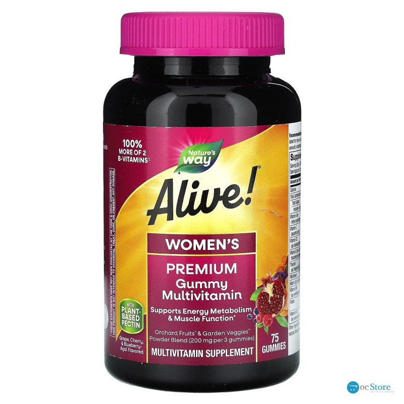 Вітаміни для жінок, Alive! Women's Premium Gummy Multivitamin, Nature's Way, виноград, вишня, чорниця та асаї, 75 желейних таблеток