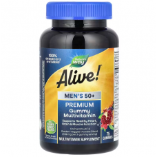 Мультивітаміни для чоловіків 50+, Alive! Men's Multi-Vitamin Multi-Mineral, Nature's Way, апельсин, виноград і вишня, 75 жувальних цукерок