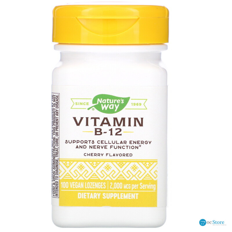 Вітамін В12, Vitamin B-12, Nature's Way, смак вишні, 2000. мкг, 100 льодяників
