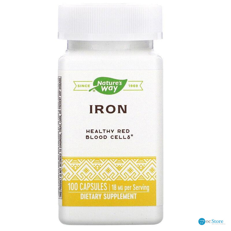 Залізо, Iron, Nature's Way, 18 мг, 100 капсул