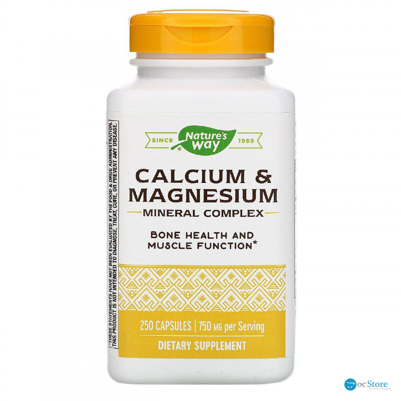 Кальцій та магній, Calcium & Magnesium, Nature's Way, мінеральний комплекс, 750 мг, 250 капсул (250 мг у капсулі)