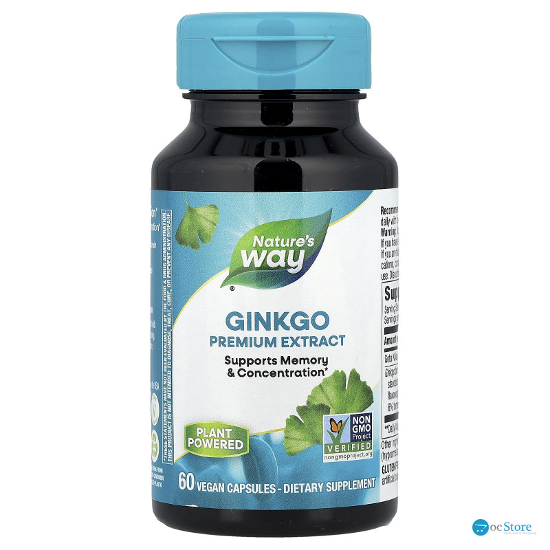 Гінкго Білоба, Premium Extract, Ginkgo, Nature's Way, екстракт преміум-класу, 60 веганських капсул