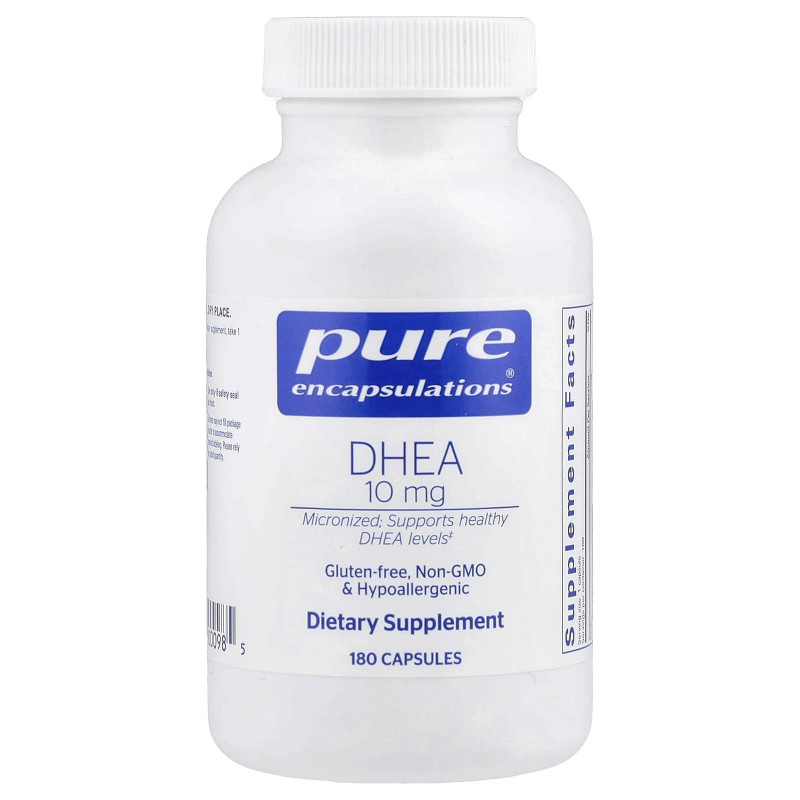ДГЕА, DHEA, Pure Encapsulations, підтримка імунітету, спалювання жиру, гормонального балансу та емоційного благополуччя, 10 мг, 180 капсул