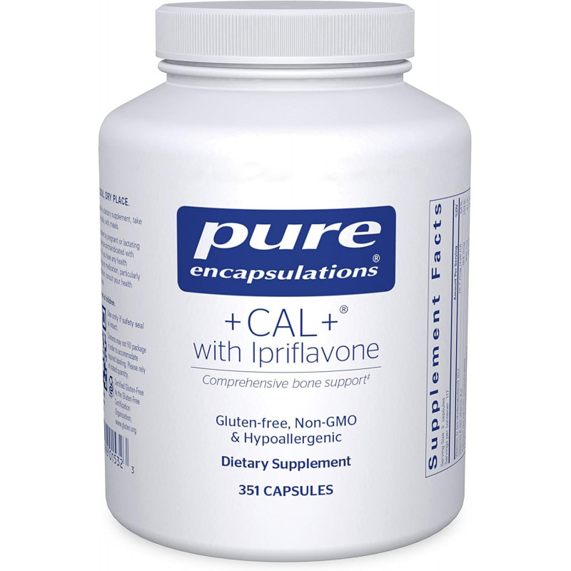 Вітаміни при остеопорозі +CAL+ Ipriflavone, Pure Encapsulations, мінеральна, вітамінна та трав'яна добавка для підвищення сили скелета, 351 капсула