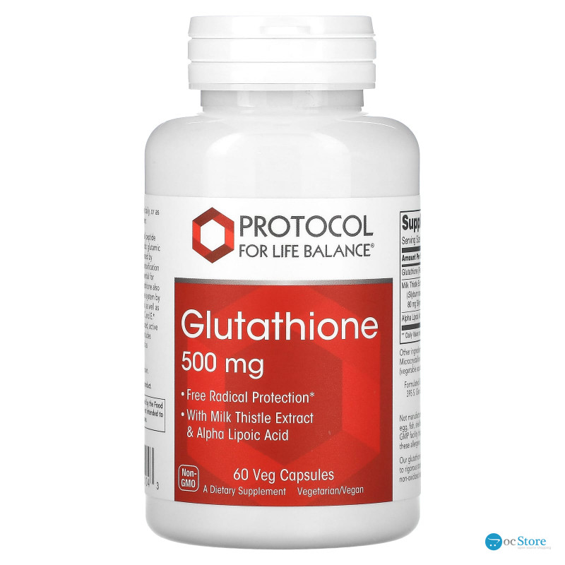 Глутатіон, Glutathione, Protocol for Life Balance, 500 мг, 60 веганських капсул