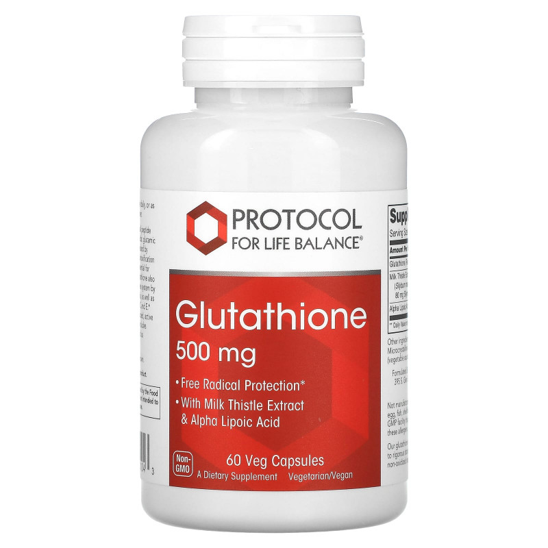Глутатіон, Glutathione, Protocol for Life Balance, 500 мг, 60 веганських капсул
