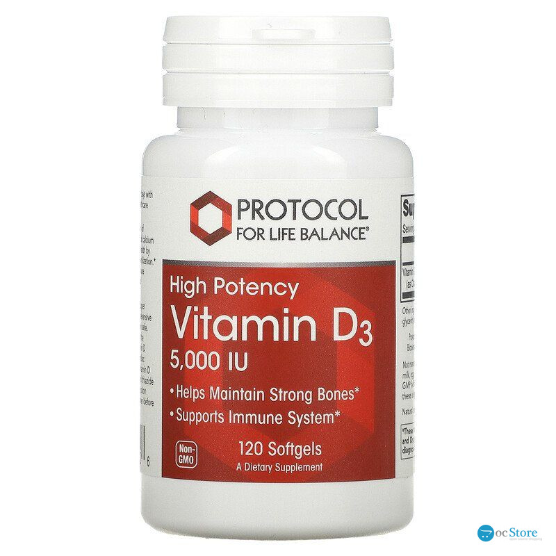 Вітамін D3, Vitamin D3, Protocol for Life Balance, 5000 МО, 120 гелевих капсул