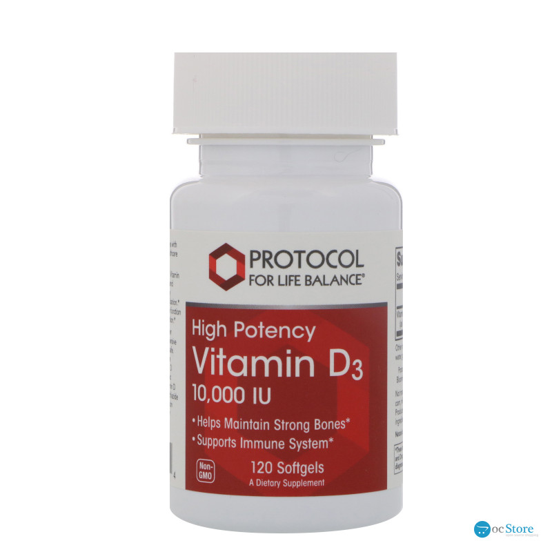 Вітамін D3, Vitamin D3, Protocol for Life Balance, висока ефективність, 10 000 МО, 120 гелевих капсул