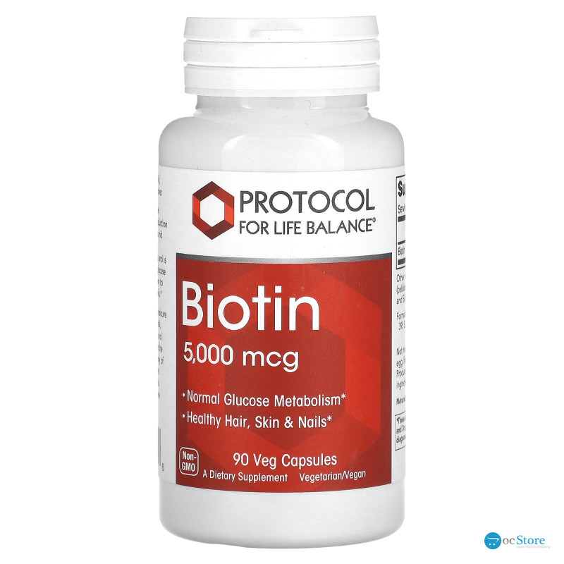 Біотин, Biotin, Protocol for Life Balance, 5000 мкг, 90 веганських капсул