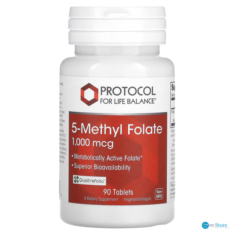 Метилфолат, 5-Methyl Folate, Protocol for Life Balance, 1000 мкг, 90 веганських таблеток
