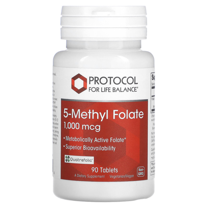 Метилфолат, 5-Methyl Folate, Protocol for Life Balance, 1000 мкг, 90 веганських таблеток