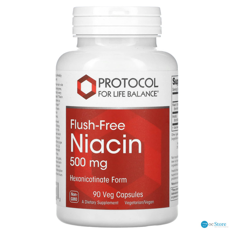 Ніацин, Flush-Free Niacin, Protocol for Life Balance, без почервоніння, 500 мг, 90 веганських капсул