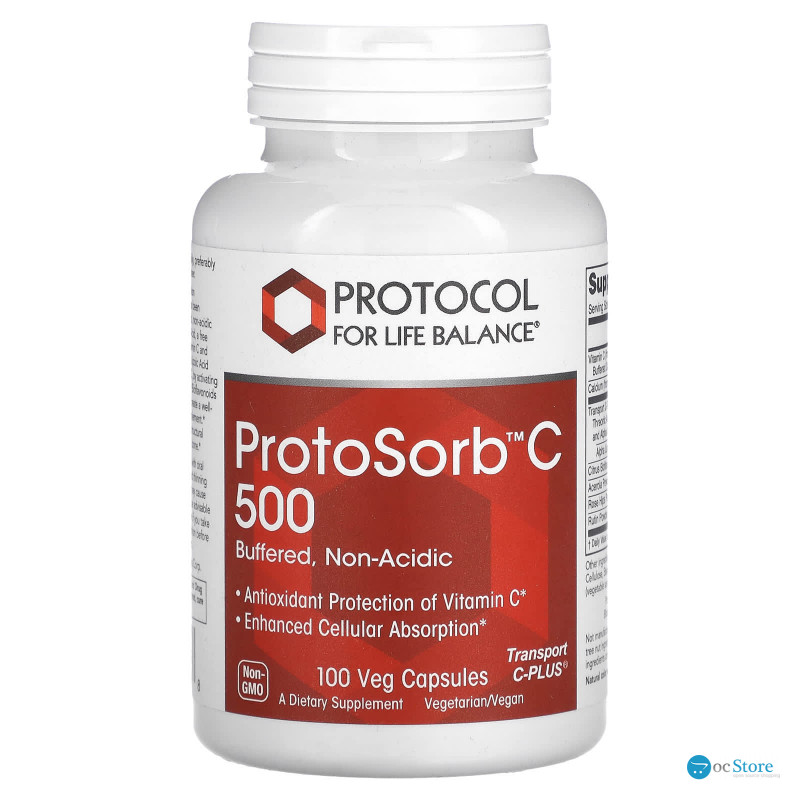 Вітамін С комплекс, ProtoSorbC 500, Protocol for Life Balance, буферизований, некислотний, 100 веганських капсул
