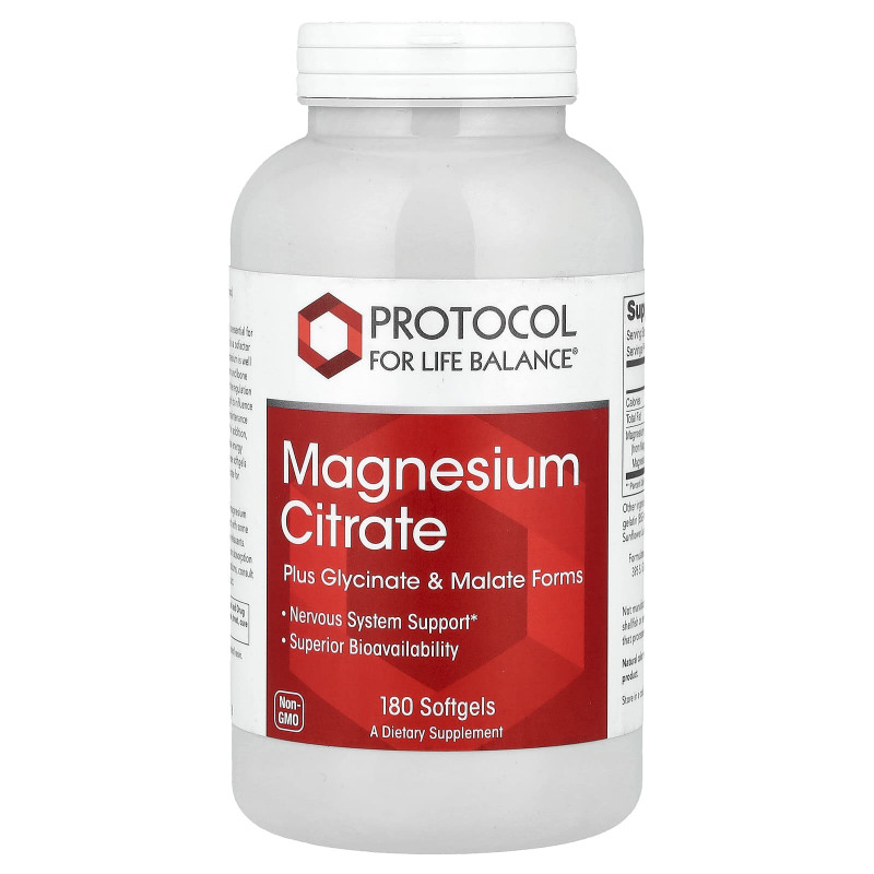 Магній цитрат, Magnesium Citrate, Protocol for Life Balance, 180 гелевих капсул (133 мг на капсулу)