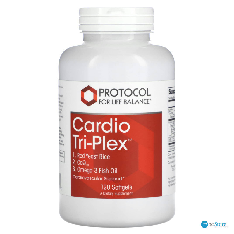 Червоний дріжджовий рис з Омега-3 та коензимом Q10, Cardio Tri-Plex, Protocol for Life Balance, потрійний комплекс, 120 гелевих капсул