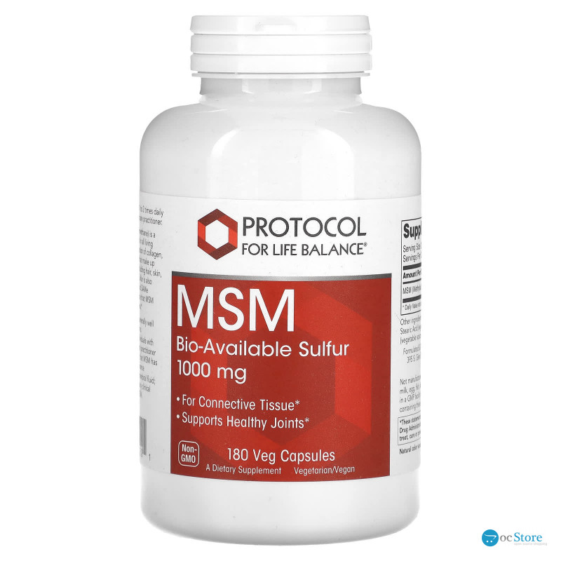Метилсульфонілметан (МСМ), MSM, Protocol for Life Balance, 1000 мг, 180 веганських капсул