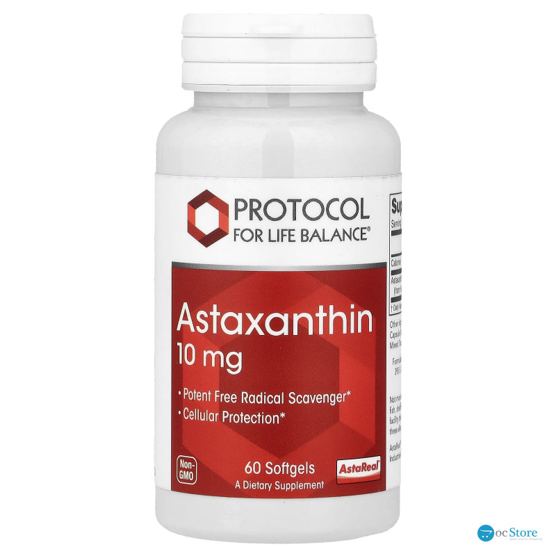 Астаксантин, Astaxanthin, Protocol for Life Balance, 10 мг, 60 гелевих капсул