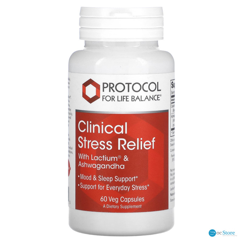 Ашваганда та Лактіум, Clinical Stress Relief, Protocol for Life Balance, клінічне зняття стресу, 60 вегетаріанських капсул
