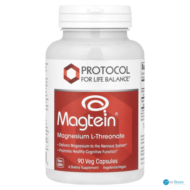 Магній L-треонат, Magtein®, Magnesium L-Threonate, Protocol for Life Balance, нервова та когнітивна підтримка, 90 веганських капсул