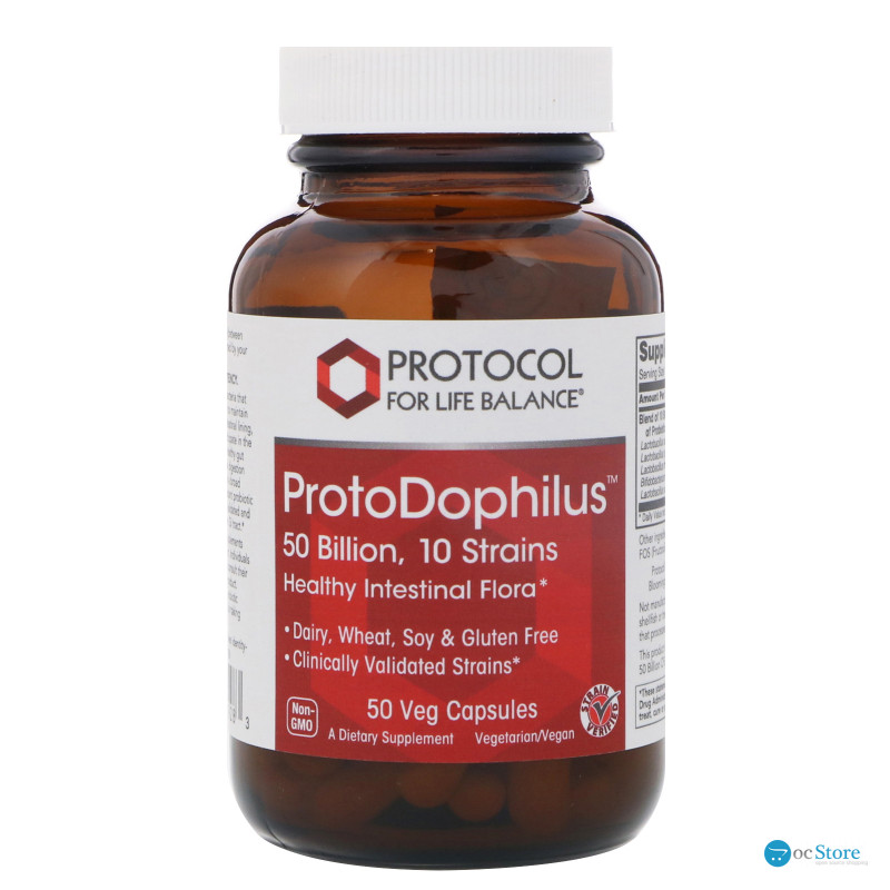Пробіотики дофілус, ProtoDophilus, Protocol for Life Balance, 50 млрд, 10 штамів, 50 веганських капсул