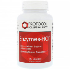 Ферменти бетаїн гідрохлориду, Enzymes-HCI, Protocol for Life Balance, 120 капсул