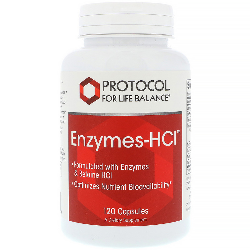 Ферменти бетаїн гідрохлориду, Enzymes-HCI, Protocol for Life Balance, 120 капсул