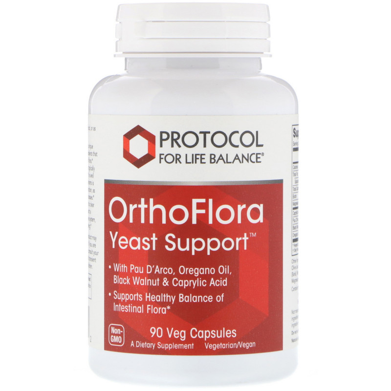 Підтримка кишкової мікрофлори, OrthoFlora Yeast Support, Protocol for Life Balance, 90 кап.