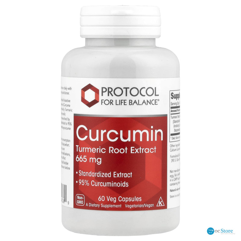 Куркумін, екстракт кореня куркуми, Curcumin Turmeric, Protocol for Life Balance, 665 мг, 60 вегетаріанських капсул