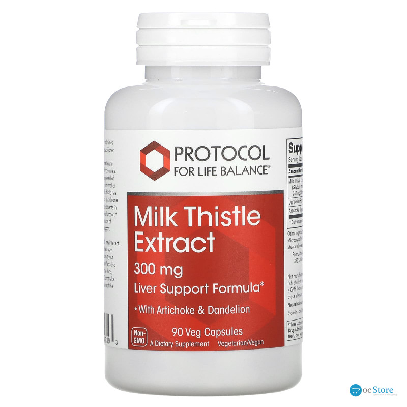 Розторопша плямиста, Milk Thistle Extract, Protocol for Life Balance, екстракт, 300 мг, 90 веганських капсул