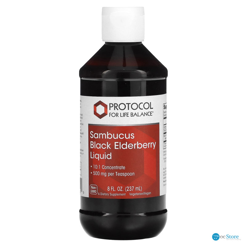 Чорна бузина, Sambucus Black Elderberry Liquid, Protocol for Life Balance, рідкий концентрат, веган, 500 мг, 237 мл