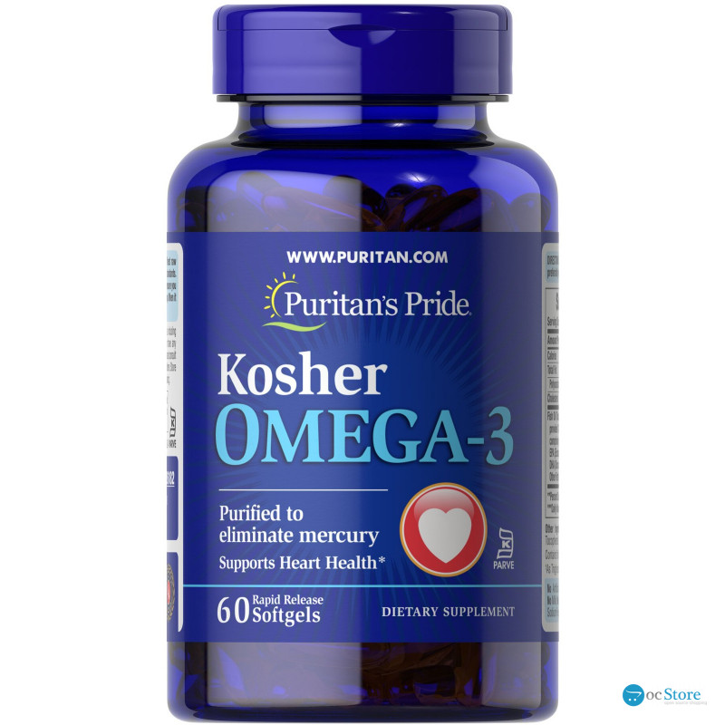 Омега-3 кошерний, Kosher Omega-3 with EPA & DHA, Puritan's Pride, 742 мг, з ЕПК та ДГК, 60 гелевих капсул