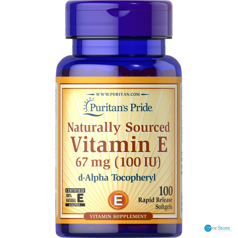Вітамін Е, Natural Vitamin E, Puritan's Pride, 67 мг (100 МО), 100% натурального походження, 100 гелевих капсул