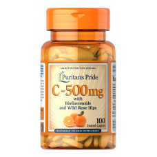 Вітамін С з біофлавоноїдами, Vitamin C, Puritan's Pride, з шипшиною, 500 мг, 100 каплет