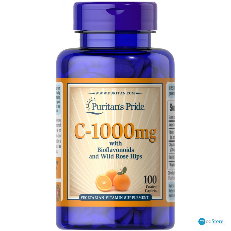 Вітамін С з біофлавоноїдами, Vitamin C, Puritan's Pride, з шипшиною, 1000 мг, 100 каплет