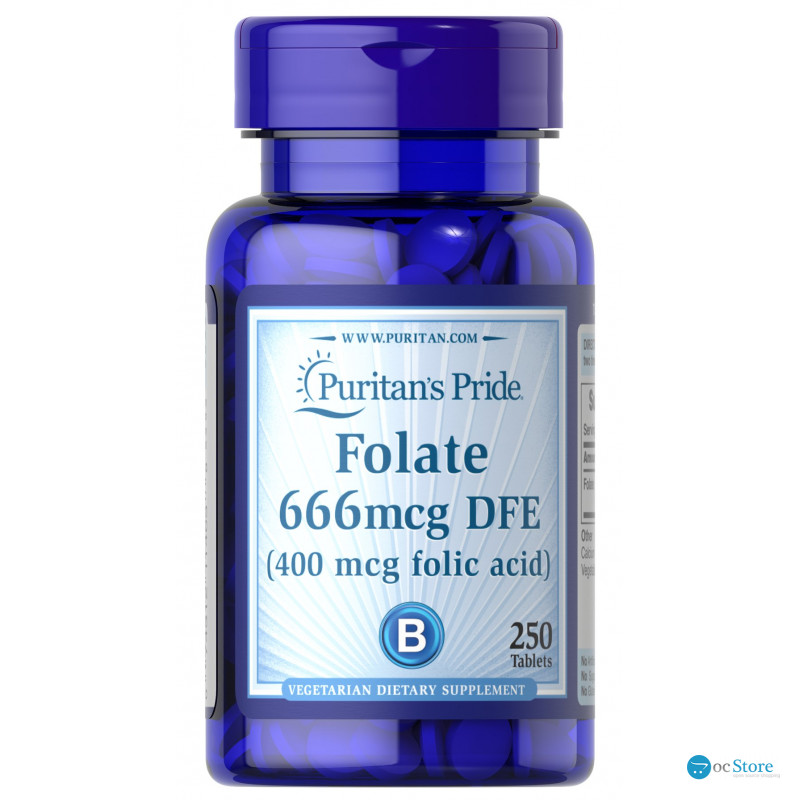 Фолієва кислота, Folic Acid, Puritan's Pride, 400 мкг, 250 таблеток