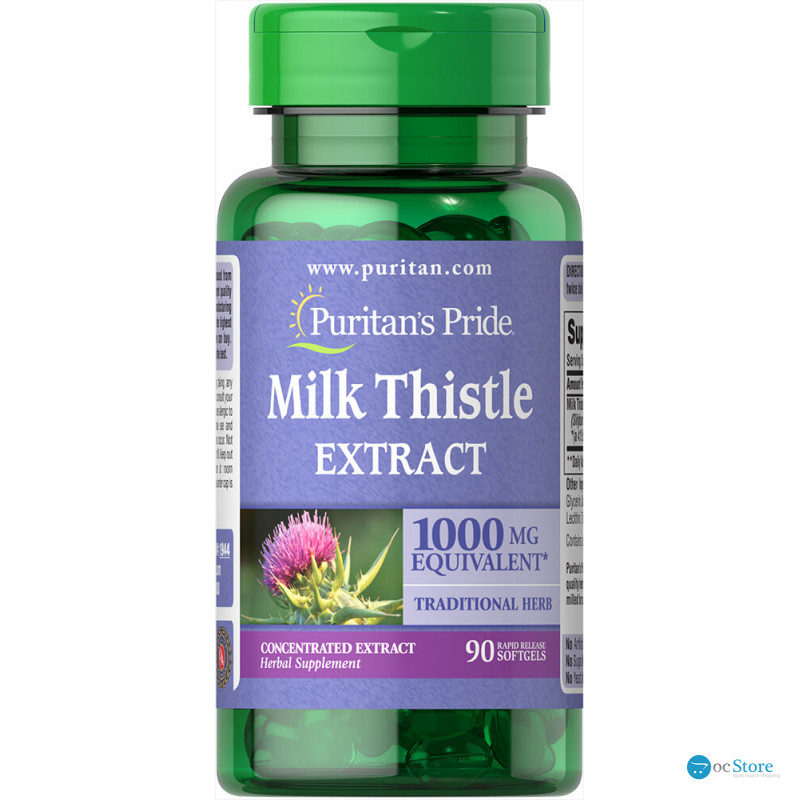 Розторопша, Milk Thistle 4: 1 (Silymarin), Puritan's Pride, 1000 мг, 90 капсул