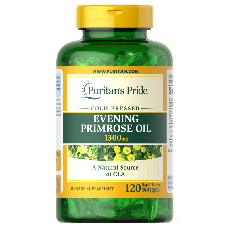 Олія вечірньої примули з ГЛК, Evening Primrose Oil, Puritan's Pride, 1300 мг, 120 гелевих капсул