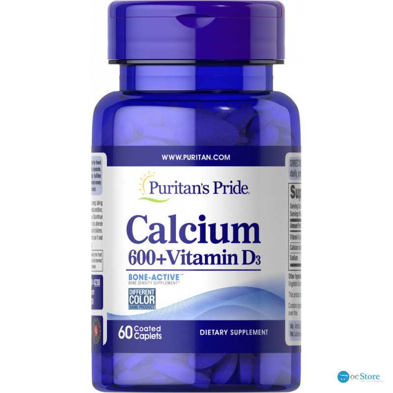 Кальцій карбонат + вітамін D, Calcium + Vitamin D, Puritan's Pride, 600 мг/125 мкг (125 МО), 60 каплет