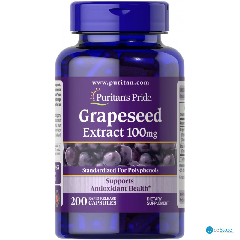 Екстракт виноградних кісточок, Grapeseed Extract, Puritan's Pride, 100 мг, 200 капсул
