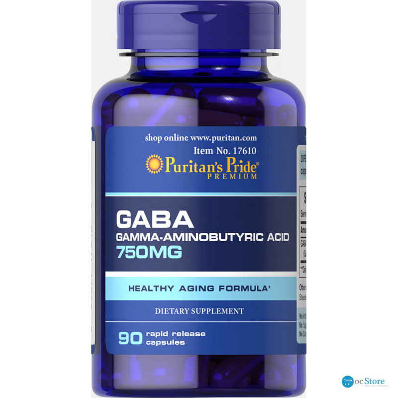 ГАМК (гамма-аміномасляна кислота), GABA, Puritan's Pride, 750 мг, 90 капсул